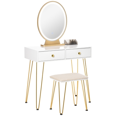 HOMCOM Vanity Makeup Table Set with LED Light, White