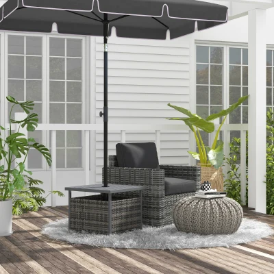 Outsunny Rattan Coffee Table w/ Umbrella Hole Outdoor Garden