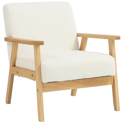 HOMCOM Modern Armchair Sherpa Upholstered Wood Legs Cream White