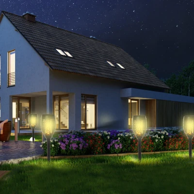 Outsunny Zonneverlichting tuinlamp set van 4 lampen 6-8 u waterdicht kunststof zwart