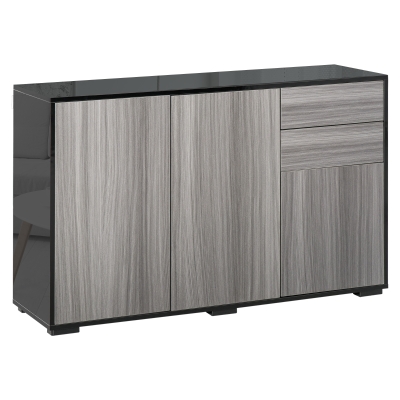 HOMCOM High Gloss Sideboard Cabinet 2 Drawer Light Grey/Black