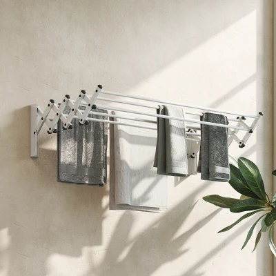 HOMCOM Handdoekrek, Aluminium, Verstelbaar, Voor Binnen- en Buitengebruik, Zilver
