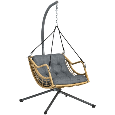 Outsunny Fauteuil Suspendu Résine Tressée Gris avec Support