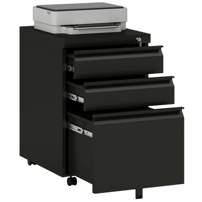 HOMCOM Caisson Bureau 3 Tiroirs Verrou Noir 39x48x60cm