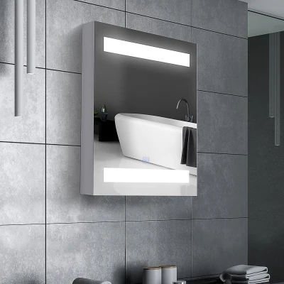 HOMCOM Armario de Baño con Espejo y Luz LED con 2 Estantes e Interruptor Táctil para Dormitorio Aseo 50x15x60 cm Blanco