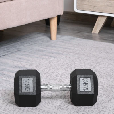 HOMCOM 17.5KG Rubber Hex Dumbbell Portable Home Gym