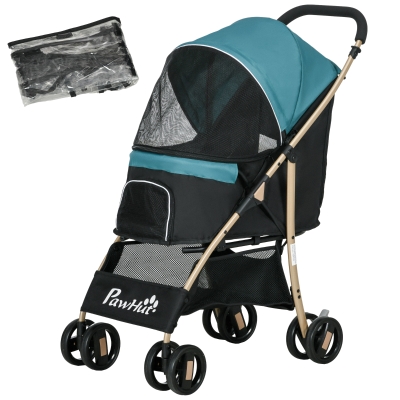 PawHut Pet Stroller for Small Dogs with Rain Cover - Dark Green