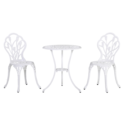 Outsunny zitgroep 3-delige eetgroep tuinmeubelset 1 tafel + 2 stoelen aluminium wit