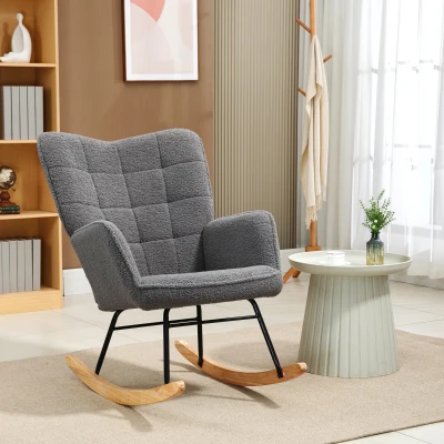 HOMCOM Schommelstoel babykamer, retro design massief hout Donkergrijs