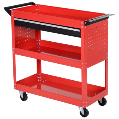 DURHAND 3-Tier Tool Trolley Cart Storage with Drawer Red