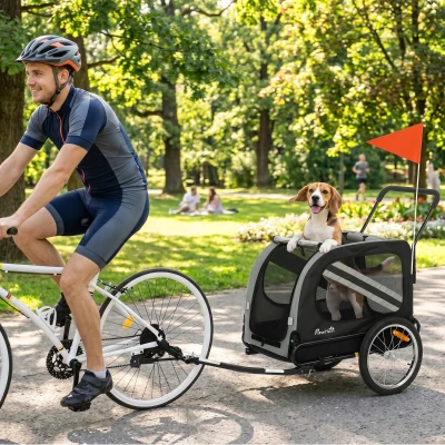 PawHut Pet Bike Trailer Dog Stroller Pushchair Grey