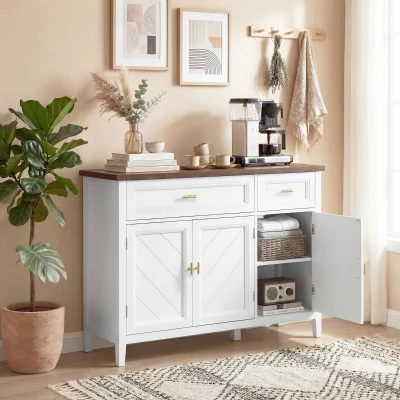 HOMCOM Sideboard 3 Doors 2 Drawers Adjustable Shelves White
