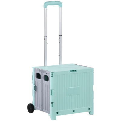 HOMCOM Carrinho de Armazenamento Dobrável Carrinho de Compras com 2 Rodas Capacidade 32L para Casa 41,5x32,5x85 cm Verde