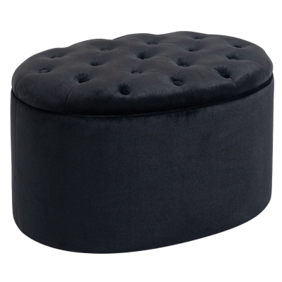 HOMCOM bank gestoffeerde bank met opbergruimte borstbank ovale vorm hal slaapkamer woonkamer fluweelzacht polyester rubber hout zwart 71 x 52 x 42 cm