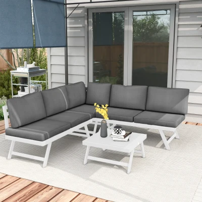 Outsunny Loungemeubelset - 4-delig, 115 cm x 61 cm x 65 cm, Grijs + Wit
