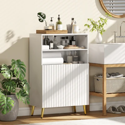 HOMCOM Dulap de baie modern cu 2 rafturi deschise și dulap cu uși amortizate, 60x31,8x93 cm, alb