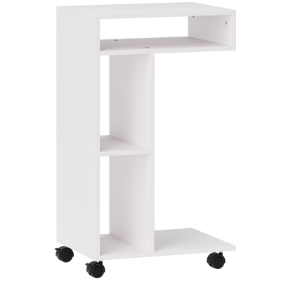 HOMCOM Bijzettafel, C-vormige Serveerwagen, 4 Wielen, 3 Vakken, 40 x 30 x 69 cm, Wit