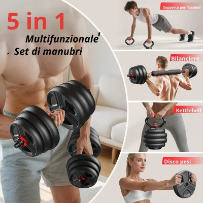 Set di manubri regolabili 5‑in‑1, Nero