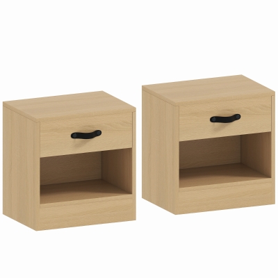 HOMCOM Pack de 2 Mesitas de Noche con Cajón y Compartimento Abierto para Salón 39x28x41 cm Natural