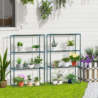 Outsunny plantenrek, set van 2, elk met 4 planken, gecombineerd of afzonderlijk te gebruiken, staal, groen, 70 x 27 x 110 cm