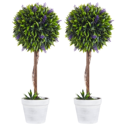 HOMCOM Set of 2 Lavender Ball Trees 60cm Green