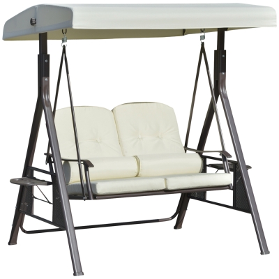 Outsunny 2-zits tuinschommelstoel met luifel Kussenblad Metaal Polyester Beige 162 x 118 x 173 cm