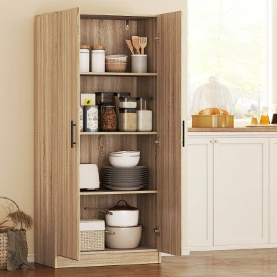 HOMCOM Credenza Cucina Moderna 4 Ripiani Ante Ammortizzate Legno