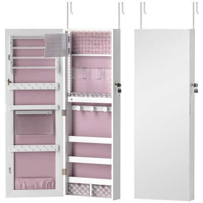 Jewellery Cabinet 37W x 10.5D x 108H cm White Surface and Pink Lining