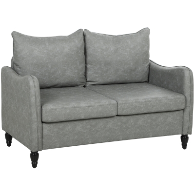 HOMCOM Faux Leather 2-Seater Sofa Marble-Effect Grey