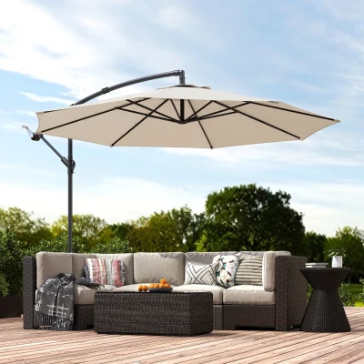 Outsunny Cantilever Parasol with Cross Base Cream White 3m