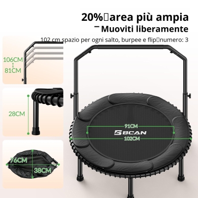 Trampolino Rebounder per Adulti, Nero