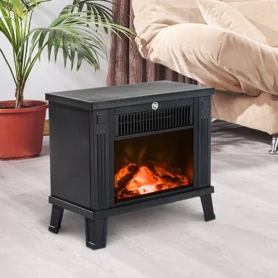 HOMCOM Elektrische kachel 1200 W elektrische staande kachel met vlameffect zwart