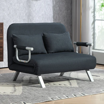 HOMCOM Slaapbank, 5-voudig verstelbaar, suède-imitatie, stalen frame, incl. kussens, zwart