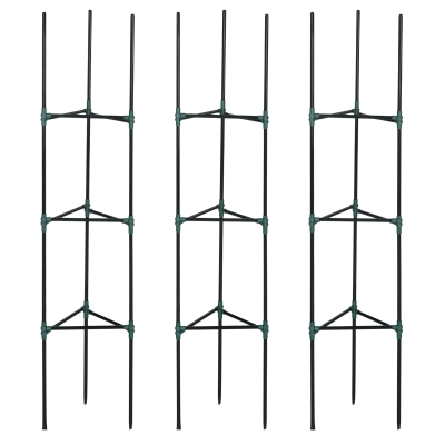 Outsunny latwerk, set van 3 stuks, plantenhouder, steunpalen voor tuinplanten, tomatenkooi voor klimplanten, staal, groen, 38 x 38 x 182 cm