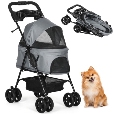 PawHut Passeggino per animali 67cm x 45cm x 96cm Grigio