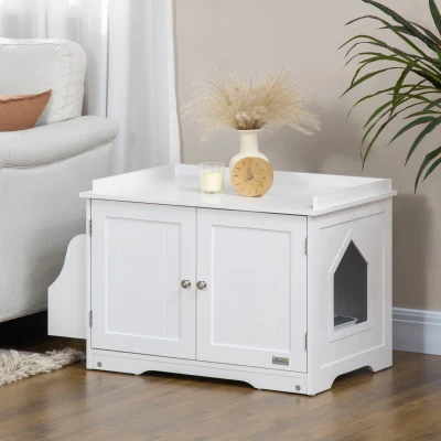 PawHut kattenkast voor kattenbak kattenbak kattenhuis kattengrot wit