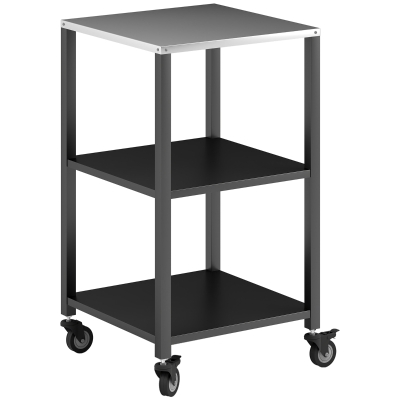 Outsunny Grillwagen met 3 Etages en Roestvrijstalen Werkblad, Serveerwagen 50 x 50 x 90 cm Zwart