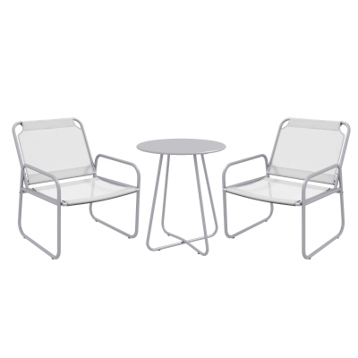 Outsunny 3-delige tuinmeubelset, 2 stoelen met ademende stoffen bekleding, 1 ronde tafel Ø60 cm, Lichtgrijs