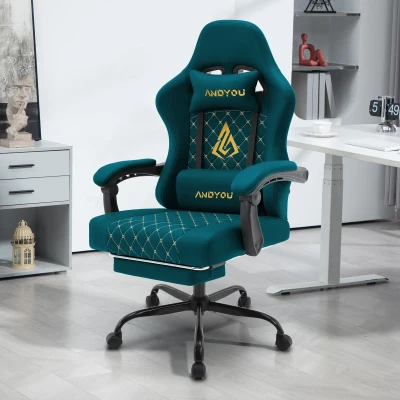 Chaise gaming avec repose-pieds, bleu marine