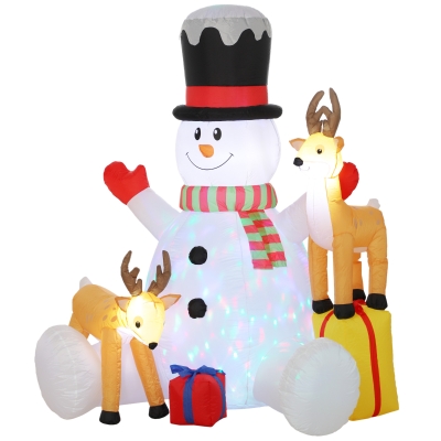 Outsunny Opblaasbare kerstsneeuwpop met 2 rendieren, 215 cm, voor buiten, met leds en tas
