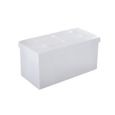 HOMCOM Folding Faux Leather Storage Ottoman Stool Cream White