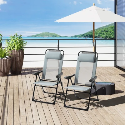 Outsunny 2-delige set inklapbare ligstoelen, weerbestendig, 5-voudig verstelbare rugleuning, metalen frame, grijs