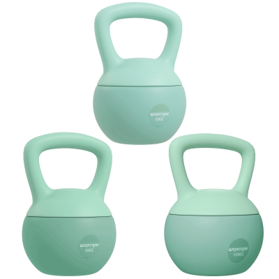 SPORTNOW 3 Pesas Rusas 6/8/10 kg Kettlebell Relleno de Arena Metálica y Mango Antideslizante para Entrenamiento en Casa Verde