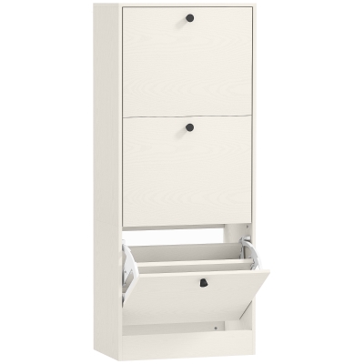 HOMCOM Zapatero con 3 Puertas Abatibles Estantes Ajustables y Diseño Compacto 47x28x115 cm Blanco Veteado