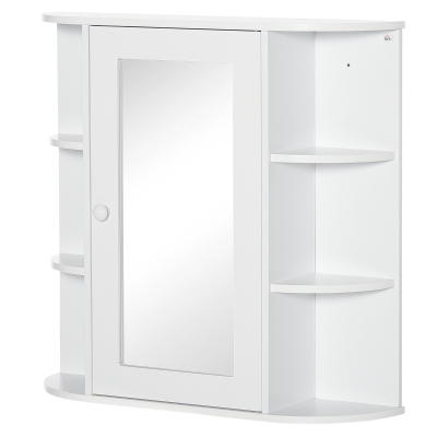 HOMCOM Spiegelkast Badkast Badkamerkast, 8 vakken, Spiegeldeuren, waterbestendig, 66 cm x 17 cm x 63 cm, Wit