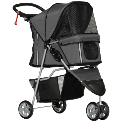 PawHut Ruimtebesparende honden- & kattenbuggy tot 10 kg, 75 x 45 x 97 cm, in Donkergrijs met opbergopties