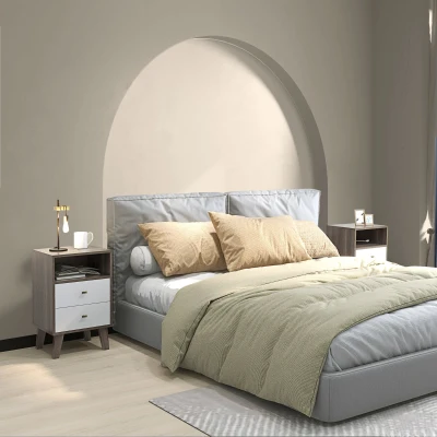 HOMCOM Industrial-Scandinavian Bedside Table with Drawers