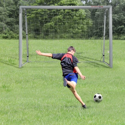 SPORTNOW Voetbaldoel weerbestendig, stabiel metalen frame, scheurvast net, 160H x 240L x 85B cm, Grijs