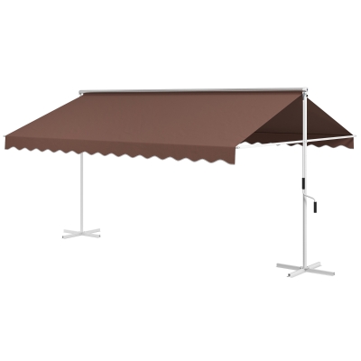Outsunny Vrijstaande markies 4,5x3,4m, kantelbaar, slinger, metalen frame, bruin