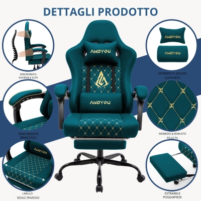 Sedia da gaming con poggiapiedi, blu marino